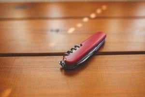 Swiss army knife on table