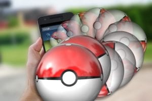 Pokeballs coming out of phone