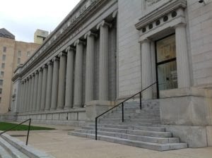The front steps of a court house